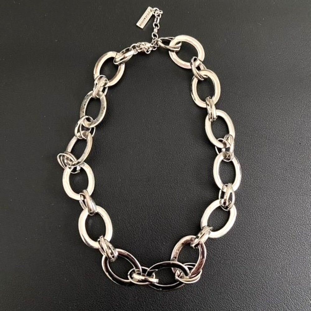 Steve Madden Silver tone Metal Chain Oval round Link Necklace